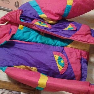 VTG retro SPARKLE brand neon jacket kids XL women's XS/S no zipper